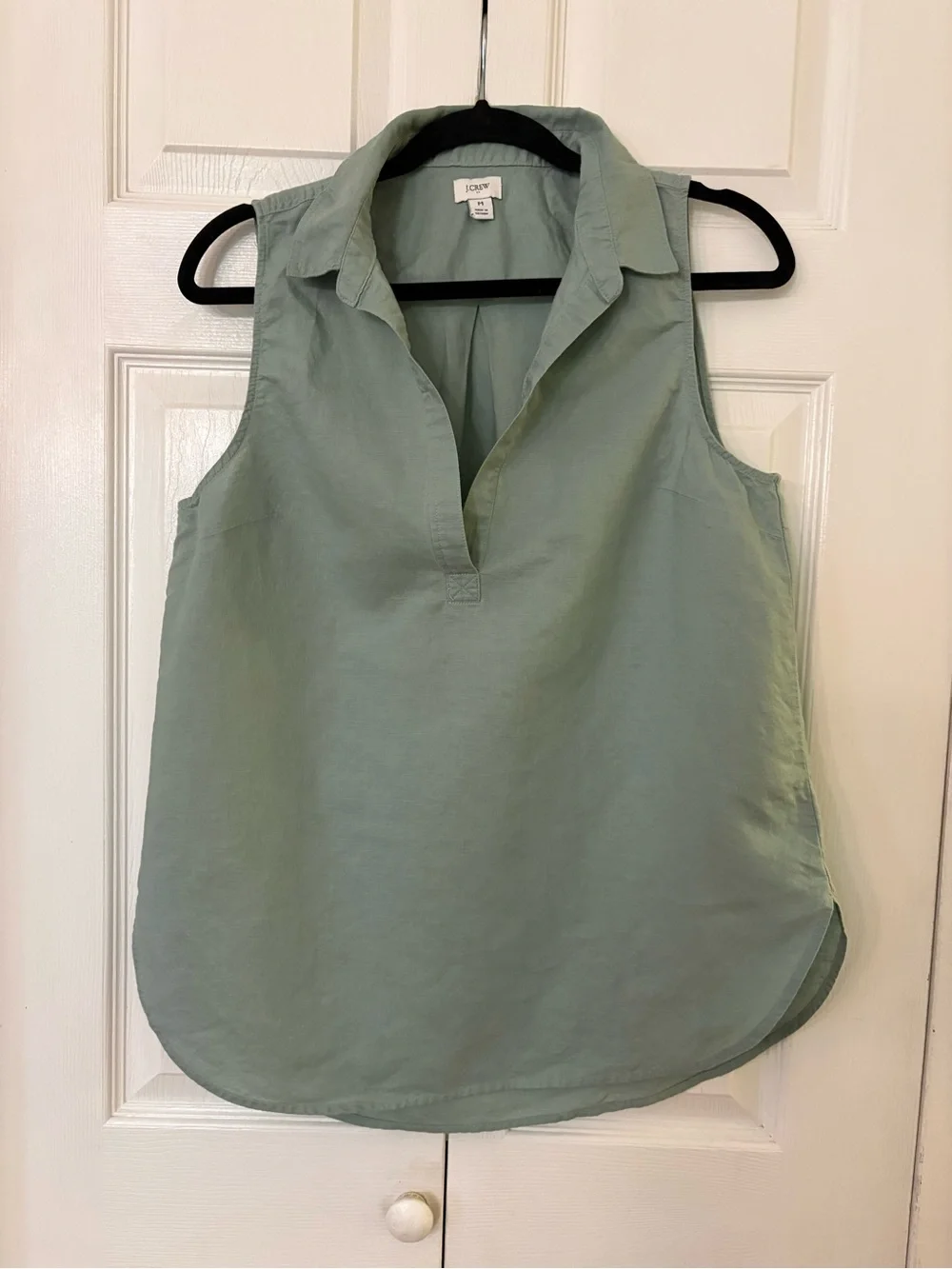 J. Crew Sleeveless Linen Blend Tunic Top in Sage Green Medium